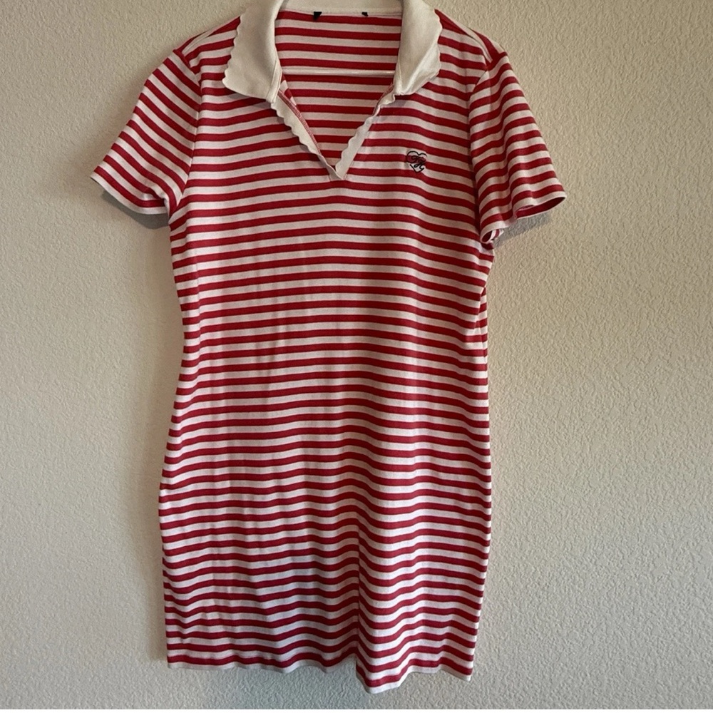 🆕 Tommy Hilfiger XL Striped Polo Dress - Pink White Scallop Collar 🆕 NWOT - Picture 15 of 16